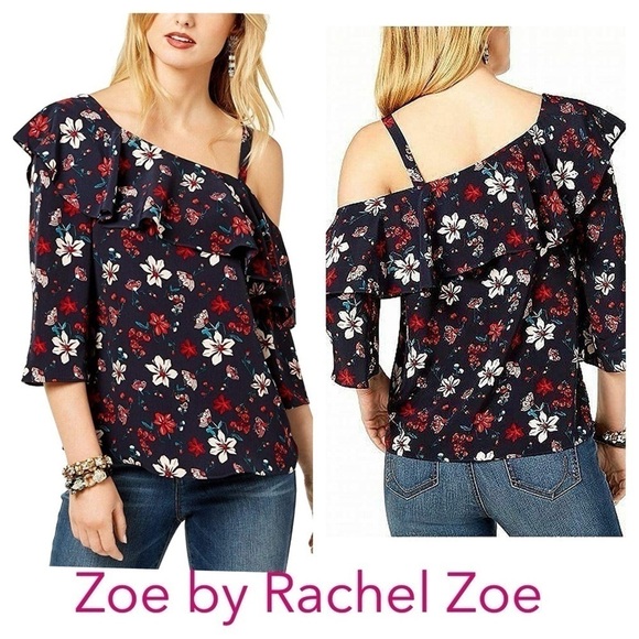 Rachel Zoe One Shoulder ruffle Floral Pullover Top - Picture 1 of 10